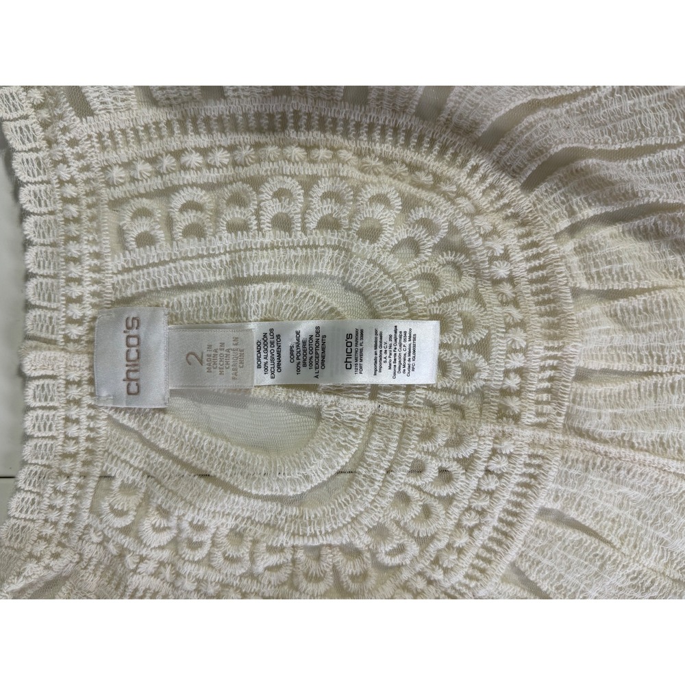 Chicos XL Ivory Lace Mesh Kimono Cardigan Fringe Floral Wrap Boho Summer Layer - Picture 6 of 9
